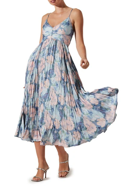Shop Astr Maeve Floral Midi Sundress In Blue Multi Abstract