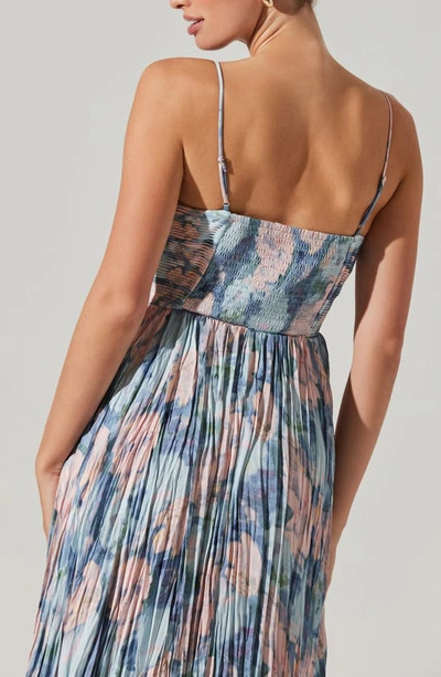 Astr Maeve Floral Midi Sundress In Blue Multi Abstract