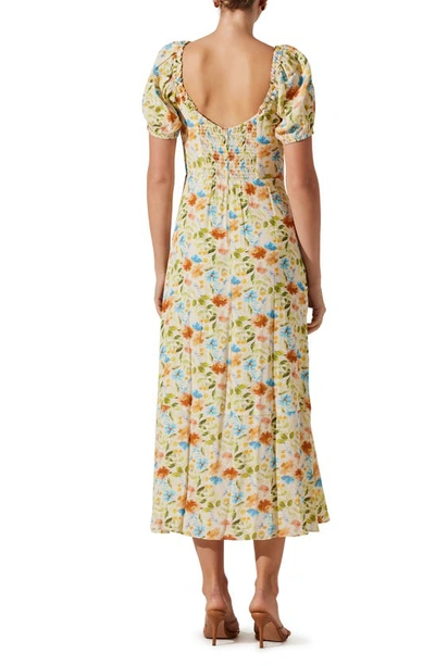 Shop Astr Floral Puff Sleeve Midi Dress In Yellow Multi Floral