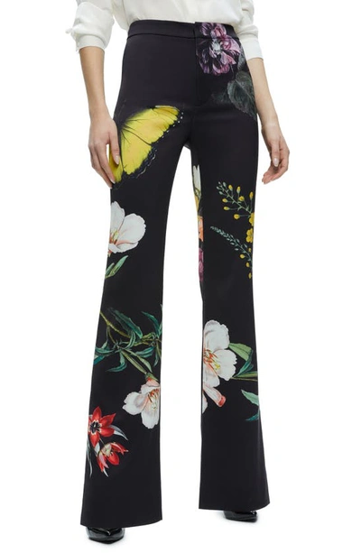 Shop Alice And Olivia Ronnie Floral Flare Pants In Black Essential Floral