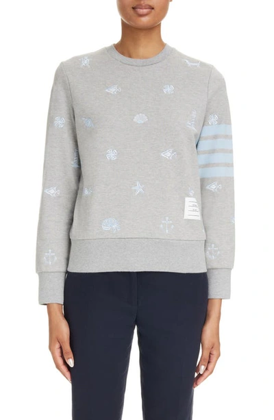 Shop Thom Browne Nautical Embroidered French Terry Sweatshirt In Light Grey