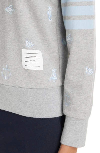 Shop Thom Browne Nautical Embroidered French Terry Sweatshirt In Light Grey