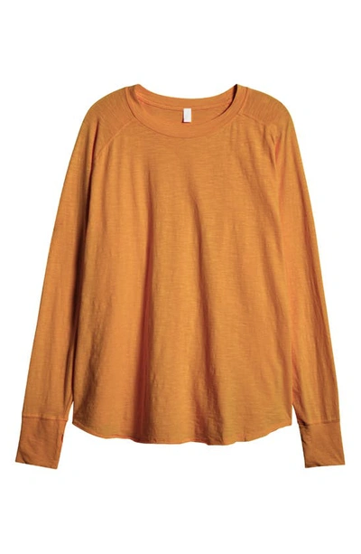 Shop Zella Relaxed Long Sleeve Slub Jersey T-shirt In Coral Beads