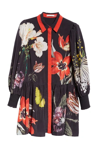 Shop Alice And Olivia Bertha Floral Print Ruffle Shirtdress In Essential Floral