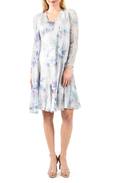 Shop Komarov Floral Sleeveless Dress & Duster In Silver Foliage