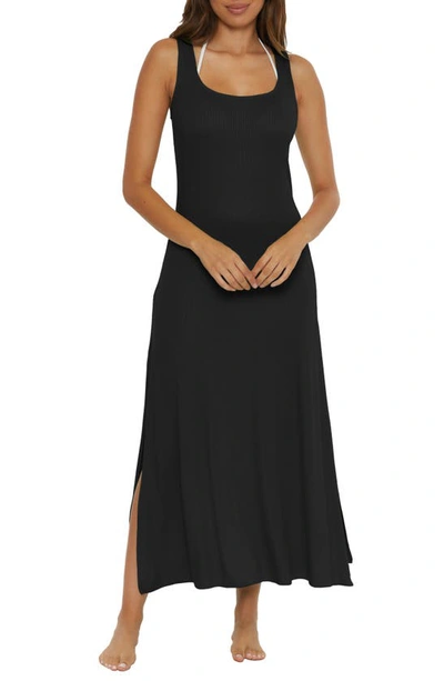 Shop Becca Mykonos Semisheer Ribbed Cover-up Maxi Dress In Black