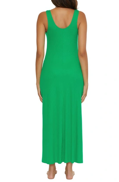 Shop Becca Mykonos Semisheer Ribbed Cover-up Maxi Dress In Verde