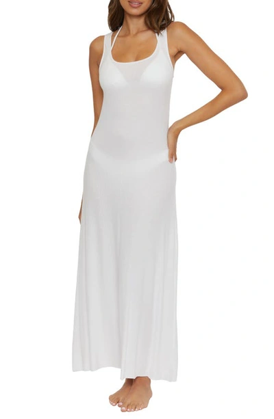 Shop Becca Mykonos Semisheer Ribbed Cover-up Maxi Dress In White