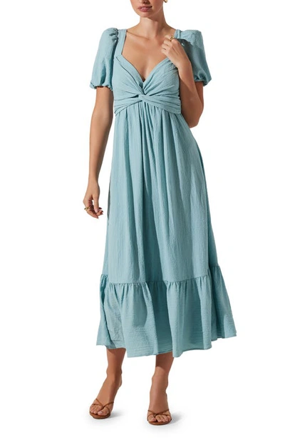 Shop Astr Tie Back Puff Sleeve Midi Dress In Teal