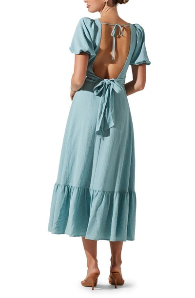 Shop Astr Tie Back Puff Sleeve Midi Dress In Teal