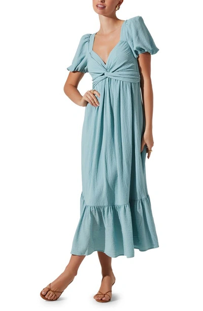 Shop Astr Tie Back Puff Sleeve Midi Dress In Teal