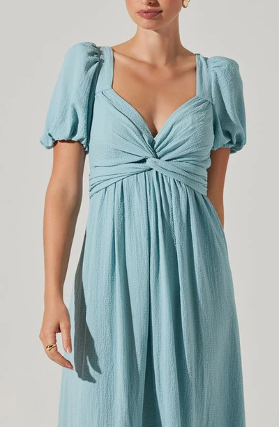 Shop Astr Tie Back Puff Sleeve Midi Dress In Teal