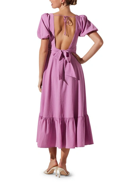 Shop Astr Tie Back Puff Sleeve Midi Dress In Orchid