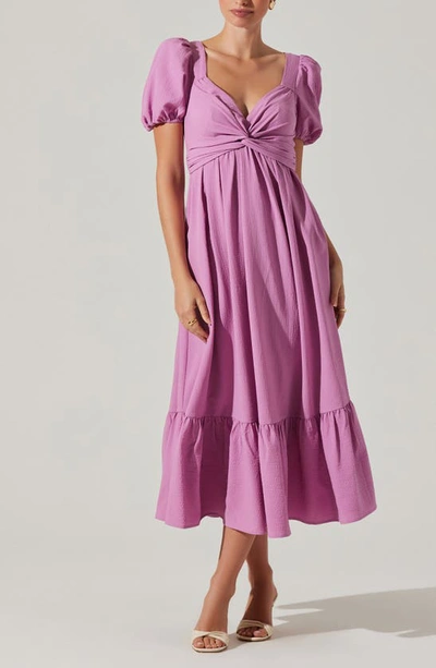 Shop Astr Tie Back Puff Sleeve Midi Dress In Orchid