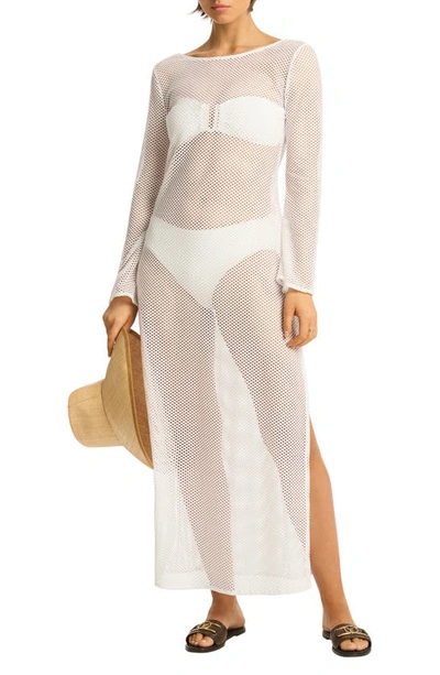 Shop Sea Level Surf Long Sleeve Mesh Cover-up Dress In White