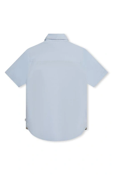 Shop Bosswear Kids' Solid Short Sleeve Cotton Button-up Shirt In Pale Blue