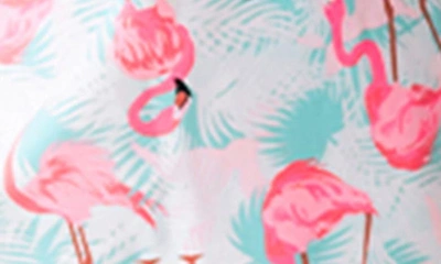 Rufflebutts Kids' Vibrant Flamingo Long Sleeve Two-piece Rashguard Swimsuit In Blue