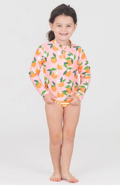 Shop Rufflebutts Orange You The Sweetest Long Sleeve Two-piece Rashguard Swimsuit In Pink