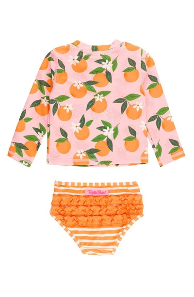 Shop Rufflebutts Orange You The Sweetest Long Sleeve Two-piece Rashguard Swimsuit In Pink