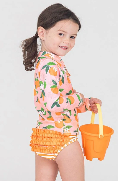 Shop Rufflebutts Orange You The Sweetest Long Sleeve Two-piece Rashguard Swimsuit In Pink