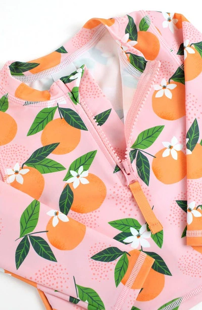 Rufflebutts Orange You The Sweetest Long Sleeve Two-piece Rashguard Swimsuit In Pink