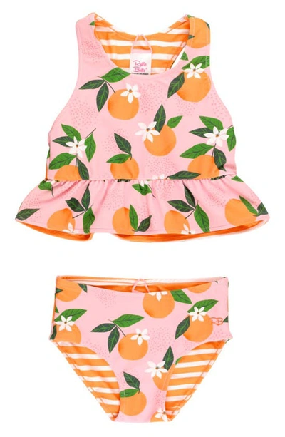 Shop Rufflebutts Kids' Orange You The Sweetest Reversible Two-piece Swimsuit In Pink