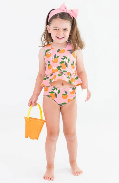 Shop Rufflebutts Kids' Orange You The Sweetest Reversible Two-piece Swimsuit In Pink