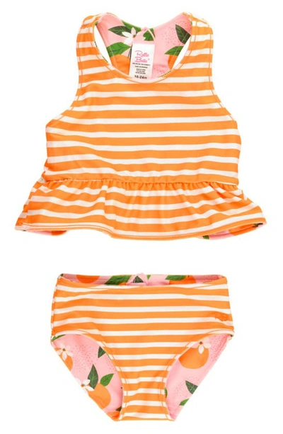 Shop Rufflebutts Kids' Orange You The Sweetest Reversible Two-piece Swimsuit In Pink