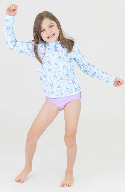 Shop Rufflebutts Kids' Fairytale Garden Long Sleeve Two-piece Rashguard Swimsuit In Blue