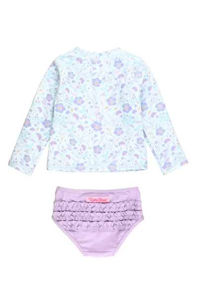 Rufflebutts Kids' Fairytale Garden Long Sleeve Two-piece Rashguard Swimsuit In Blue
