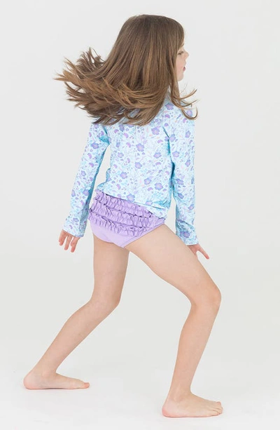 Shop Rufflebutts Kids' Fairytale Garden Long Sleeve Two-piece Rashguard Swimsuit In Blue