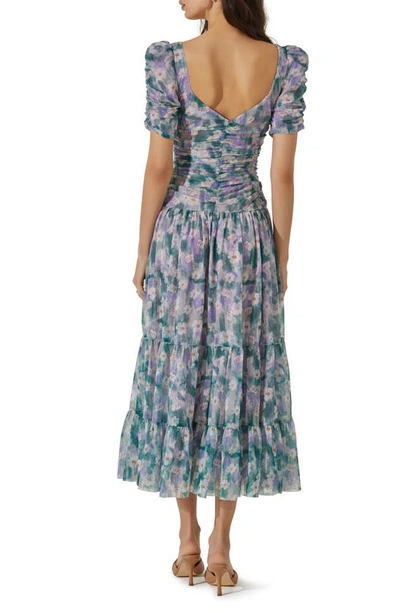 Astr The Label Floral Print Ruched Maxi Dress In Green Lavender Floral