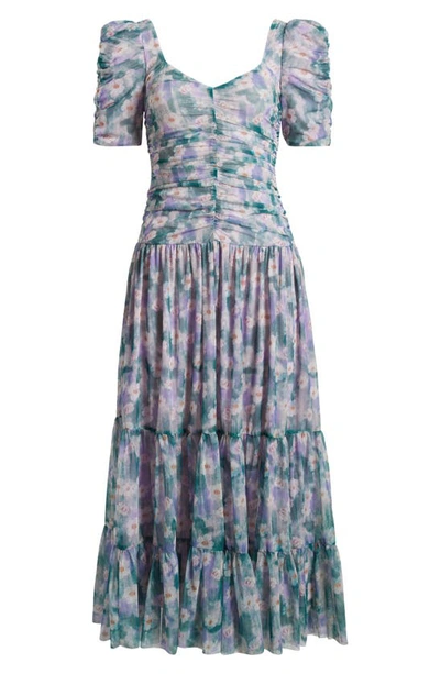 Astr The Label Floral Print Ruched Maxi Dress In Green Lavender Floral