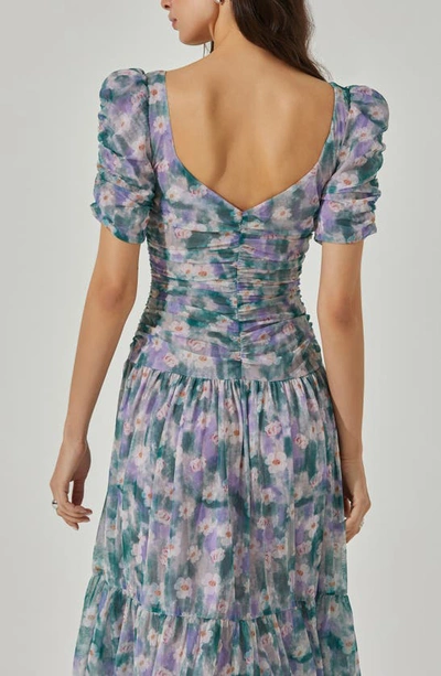 Astr The Label Floral Print Ruched Maxi Dress In Green Lavender Floral