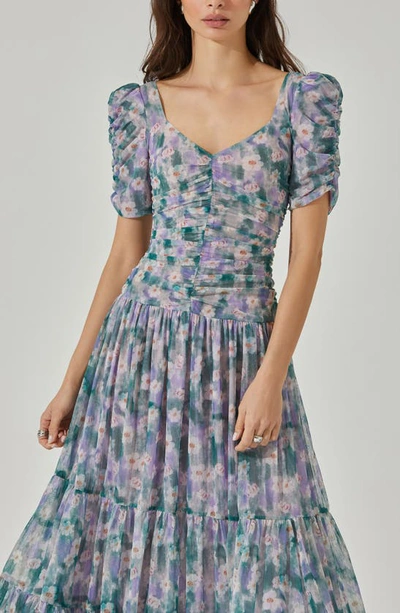 Astr The Label Floral Print Ruched Maxi Dress In Green Lavender Floral