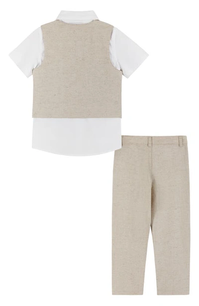 Shop Andy & Evan Kids' Button-up Shirt, Vest, Bow Tie & Pants Set In Beige
