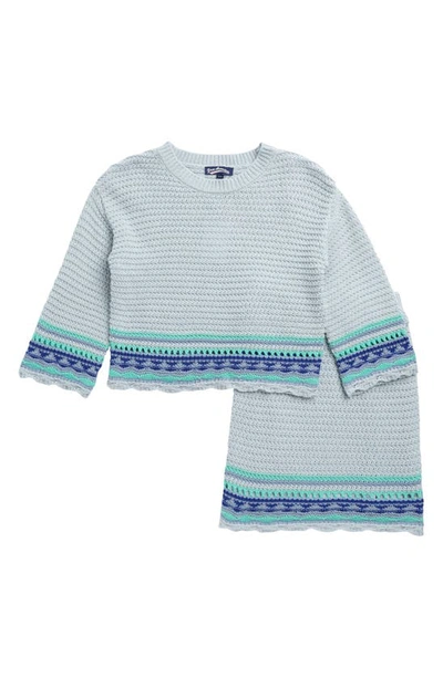 Shop Freshman Kids' Open Stitch Sweater & Skirt Set In Blue Sky