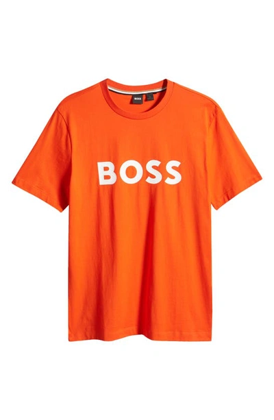 Shop Hugo Boss Tiburt Logo Graphic T-shirt In Bright Orange