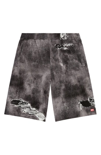 Shop Diesel ® P-ston-short Trompe L'oeil Denim Print Shorts In Black Denim