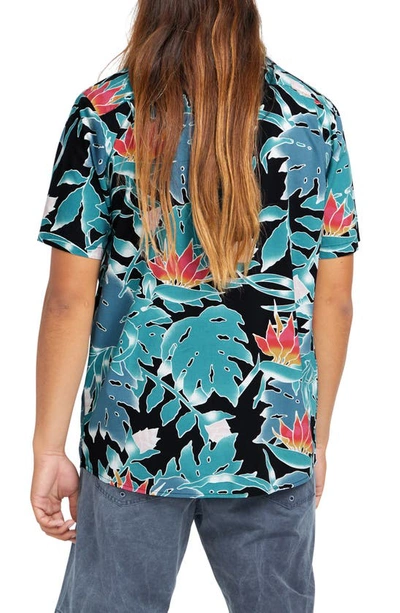 Shop Volcom Leaf Pit Floral Short Sleeve Button-up Shirt In Black