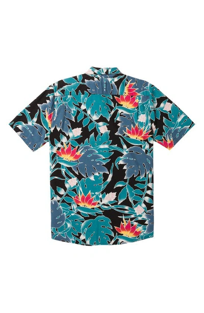 Shop Volcom Leaf Pit Floral Short Sleeve Button-up Shirt In Black