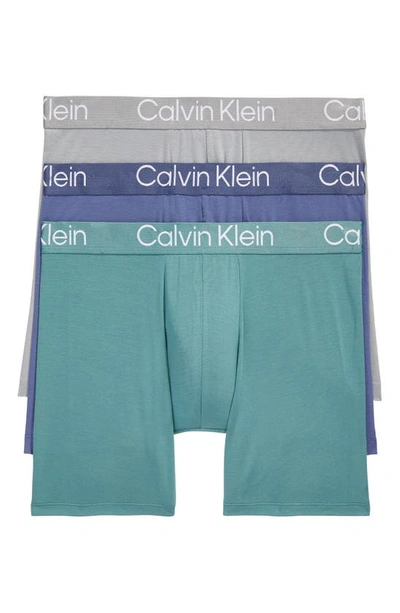 Shop Calvin Klein Ultra-soft Modern 3-pack Stretch Modal Boxer Briefs In Blue Indigo/ Green/ Grey