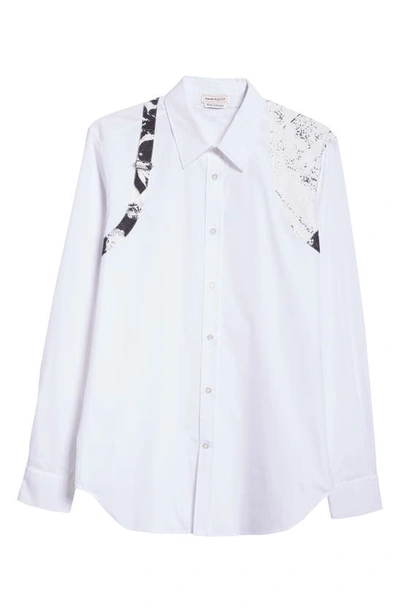 Shop Alexander Mcqueen Harness Fold Print Cotton Poplin Button-up Shirt In Opticalwhite