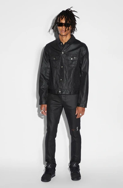 Shop Ksubi Waxed Denim Trucker Jacket In Black