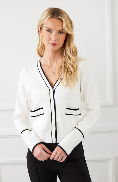 Shop Karen Kane Contrast Trim Cardigan In White/ Black