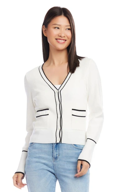 Shop Karen Kane Contrast Trim Cardigan In White/ Black