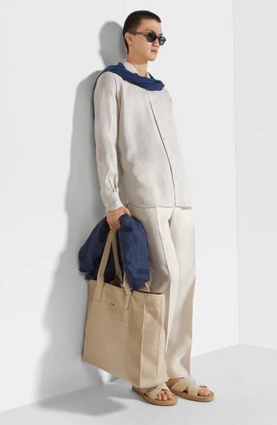 Zegna Luxury Linen Button-up Shirt In Iuta Beige