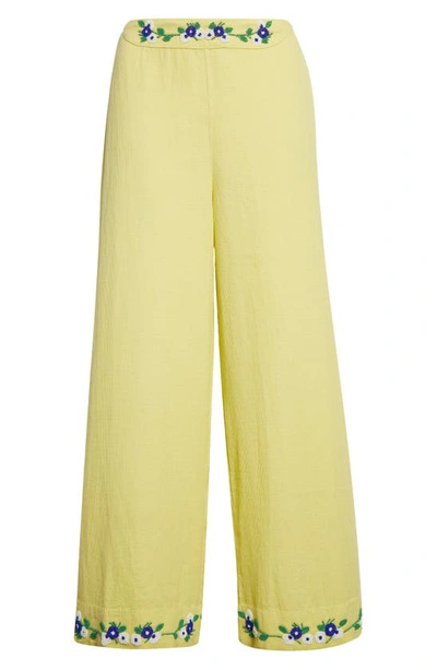 Shop Bode Beaded Chicory Wide Leg Crop Pants In Yellow