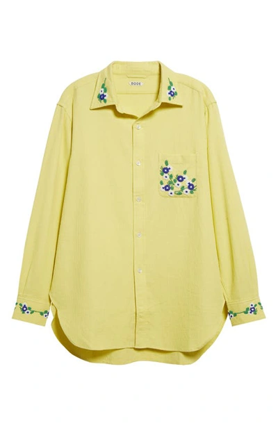 Shop Bode Chicory Beaded Long Sleeve Cotton Button-up Shirt In Yellow