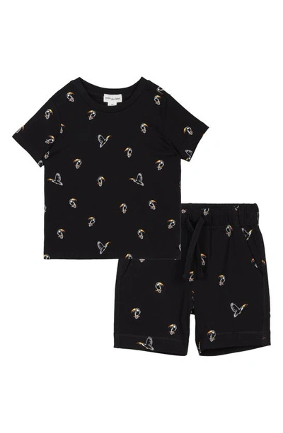 Shop Miles The Label Toucan Print Organic Cotton T-shirt & Shorts Set In Black